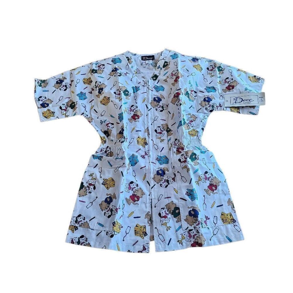 Vintage Dove professional apparel womens Sz L multicolor allover print  nurse sc